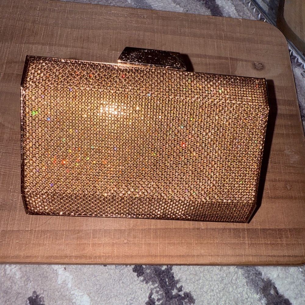 exquisite Hardcase Square Gold Rhineston Covered La Regale clutch